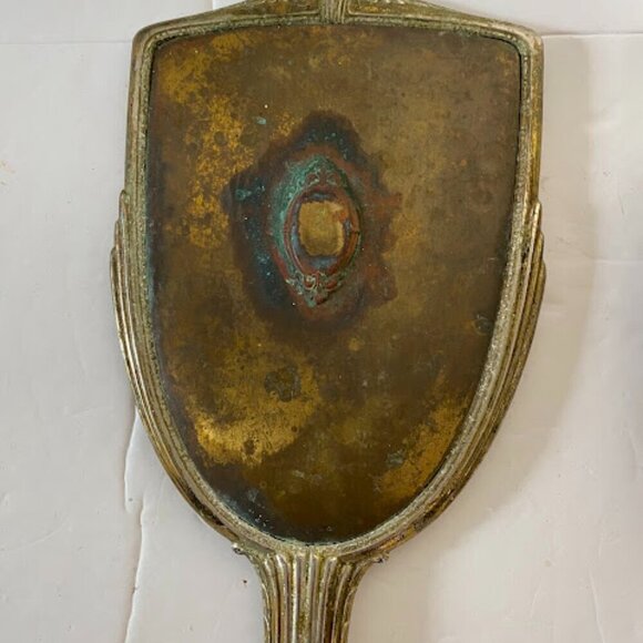 Antique Art Deco Brass Hand Mirror and Hair Brush Vanity Set main image 10